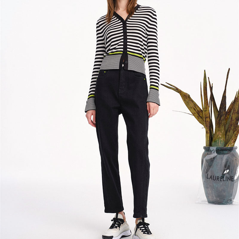 white and black stripes cardigan